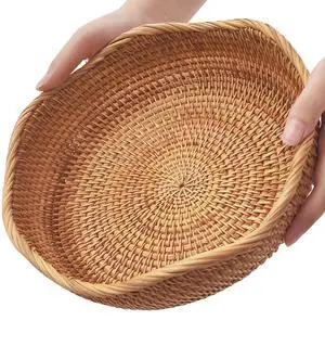 Rattan Wicker Bread Basket, Fruit Basket for Kitchen Counter Rattan Wicker Bread Basket, Fruit Basket for Kitchen Counter