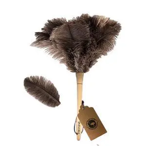 Ostrich Feather Duster for Cleaning with Wooden Handle, 16", Brown Ostrich Feather Duster for Cleaning with Wooden Handle, 16", Brown