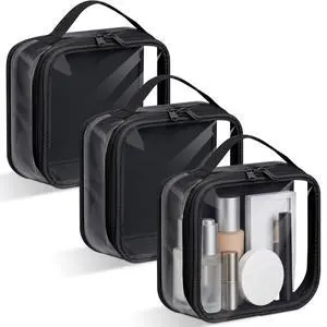 3 Pcs Small Toiletry Bags Reusable Quart Size Travel Liquid Pouch Single-sided Clear PVC Carry-on Organizer with Handle Cosmetic Bags for Airport Security Women Men(Black) 3 Pcs Small Toiletry Bags Reusable Quart Size Travel Liquid Pouch Single-sided Clear PVC Carry-on Organizer with Handle Cosmetic Bags for Airport Security Women Men(Black)