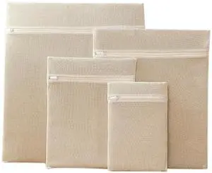 4-Piece 100% Cotton Mesh Laundry Bags, Premium Soft No-Dye Natural Delicate Bags with Sturdy Zippers, Breathable for Underwear, Socks, Clothes & Pants 4-Piece 100% Cotton Mesh Laundry Bags, Premium Soft No-Dye Natural Delicate Bags with Sturdy Zippers, Breathable for Underwear, Socks, Clothes & Pants