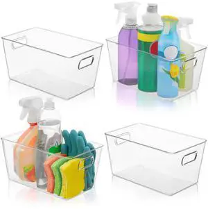 Set of 4 Clear Plastic Storage Bins With Handles, Containers To Organize Pantry, Fridge, Cabinet, Kitchen, Countertop, Closet, Cupboard, Home Organization and Storage Set of 4 Clear Plastic Storage Bins With Handles, Containers To Organize Pantry, Fridge, Cabinet, Kitchen, Countertop, Closet, Cupboard, Home Organization and Storage