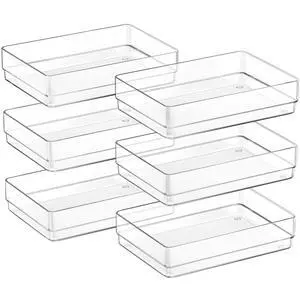 6 PCS Clear Plastic Kitchen Large Size Drawer Organizers Set | Non-Slip Desk Drawer Organizer, Bathroom Vanity Drawer Organizer Trays for Makeup, Bedroom, Office, Kitchen Utensils 6 PCS Clear Plastic Kitchen Large Size Drawer Organizers Set | Non-Slip Desk Drawer Organizer, Bathroom Vanity Drawer Organizer Trays for Makeup, Bedroom, Office, Kitchen Utensils
