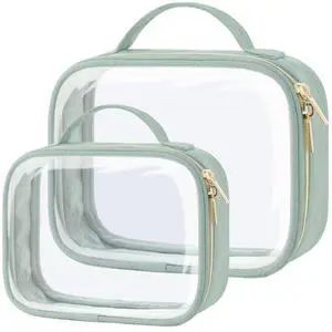 TSA Approved Toiletry Bag- Clear Makeup Bag Travel, 2 Pack Green | 1 Medium Quart Carry-On & 1 Large Checked-Luggage, 180° Zip-Around Opening, Carry Handle, Clear Easy-Check for Airport, Women TSA Approved Toiletry Bag- Clear Makeup Bag Travel, 2 Pack Green | 1 Medium Quart Carry-On & 1 Large Checked-Luggage, 180° Zip-Around Opening, Carry Handle, Clear Easy-Check for Airport, Women
