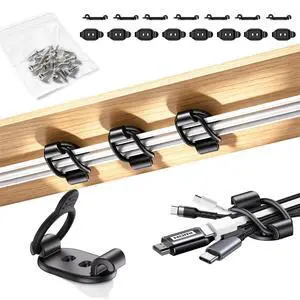 Elastic Adhesive Cable Clips Wire Holder Cord Organizer 15 Pack | Black Under Desk Cable Management Clip for Home Office, Desktop, Behind TV, Wall, Phone Charger, USB, Ethernet, HDMI, PC Elastic Adhesive Cable Clips Wire Holder Cord Organizer 15 Pack | Black Under Desk Cable Management Clip for Home Office, Desktop, Behind TV, Wall, Phone Charger, USB, Ethernet, HDMI, PC