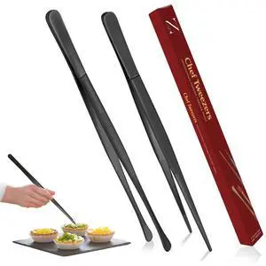 Tweezer Tongs 2 Pcs 12- Inch Stainless Steel 18/10 Thin Chopstick Precise & Strong Chef Tweezers for Food & Small Objects, Cooking Tongs for BBQ and Grills - 12 Inch - (Black) Tweezer Tongs 2 Pcs 12- Inch Stainless Steel 18/10 Thin Chopstick Precise & Strong Chef Tweezers for Food & Small Objects, Cooking Tongs for BBQ and Grills - 12 Inch - (Black)