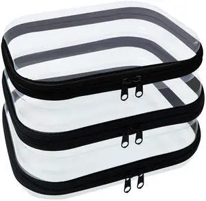 3 Piece Clear Hard Shell Zipper Case, Hard Plastic Clear Makeup Bag, TSA Approved Anti-Crush Toiletry Cosmetic Organizer Pouches for Travel & Daily 3 Piece Clear Hard Shell Zipper Case, Hard Plastic Clear Makeup Bag, TSA Approved Anti-Crush Toiletry Cosmetic Organizer Pouches for Travel & Daily