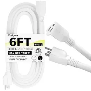 16/3 White Indoor Outdoor Extension Cord 6 Ft Waterproof | 6 Foot Extension Cord with 3 Prong Grounded Plug,13A 1625W 16AWG SJTW, Flexible Weatherproof Power Cable for Offices Garden 16/3 White Indoor Outdoor Extension Cord 6 Ft Waterproof | 6 Foot Extension Cord with 3 Prong Grounded Plug,13A 1625W 16AWG SJTW, Flexible Weatherproof Power Cable for Offices Garden