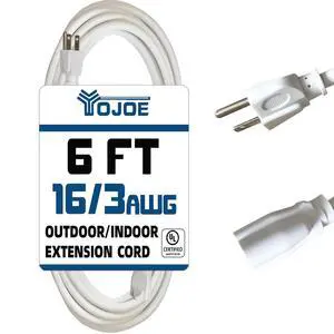 Indoor Outdoor Extension Cord, 3 Prong 13A Weatherproof Power Cord, 16 Gauge Heavy Duty 6 ft White Extension Cord for Garage, Garden and Home, 16/3 SJTW UL Listed Indoor Outdoor Extension Cord, 3 Prong 13A Weatherproof Power Cord, 16 Gauge Heavy Duty 6 ft White Extension Cord for Garage, Garden and Home, 16/3 SJTW UL Listed