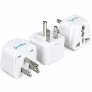Europe to US Plug Adapter, Ceptics Type B UK to USA Plug Adapter, EU to US Adapter Plug, Compatible with Plugs from Europe, India and Other, India to US Plug Adapter, GP-5-3PK - White Europe to US Plug Adapter, Ceptics Type B UK to USA Plug Adapter, EU to US Adapter Plug, Compatible with Plugs from Europe, India and Other, India to US Plug Adapter, GP-5-3PK - White