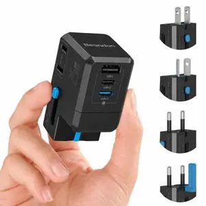 Universal Travel Adapter, 25W USB-C Charger, US UK EU AU Plugs | Worldwide plug adapter with 25W USB-C PD, USB-A and AC outlet for international travel, hotels and study abroad. Universal Travel Adapter, 25W USB-C Charger, US UK EU AU Plugs | Worldwide plug adapter with 25W USB-C PD, USB-A and AC outlet for international travel, hotels and study abroad.