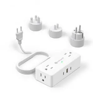 European Travel Plug Adapter, EU/UK/JP Plug Adapter, 4 AC Outlets, 3 USB Ports (2 USB C), 5ft Flat Extension Cord, Compact for Travel European Travel Plug Adapter, EU/UK/JP Plug Adapter, 4 AC Outlets, 3 USB Ports (2 USB C), 5ft Flat Extension Cord, Compact for Travel
