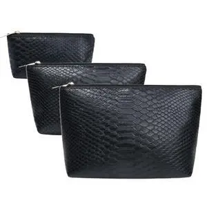 3 Pcs Makeup Bag Set for Women Black Soft Leather Travel Cosmetic Bag Make Up Pouch Small Travel Zipper Pouch,Water-resistant Makeup Organizer Bag for WomenBlack 3 Pcs Makeup Bag Set for Women Black Soft Leather Travel Cosmetic Bag Make Up Pouch Small Travel Zipper Pouch,Water-resistant Makeup Organizer Bag for WomenBlack
