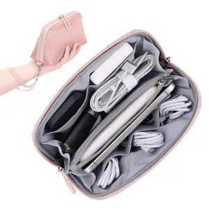 Travel Cable Organizer - 8 Compartments, Lightweight, Water Repellent | With Wrist Strap, Portable Tech Pouch for Cord Charger, Travel and Business Trips Use, Soft Shell Nylon, Pink (Small) Travel Cable Organizer - 8 Compartments, Lightweight, Water Repellent | With Wrist Strap, Portable Tech Pouch for Cord Charger, Travel and Business Trips Use, Soft Shell Nylon, Pink (Small)