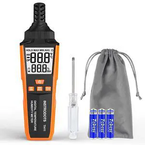Temperature Humidity Meter, High Precision Digital Hygrometer with Ambient, Dew Point, Wet Bulb Temperature for Indoor Outdoor, Thermometer with Min/Max, Data Hold, LCD Backlight, TH11 Temperature Humidity Meter, High Precision Digital Hygrometer with Ambient, Dew Point, Wet Bulb Temperature for Indoor Outdoor, Thermometer with Min/Max, Data Hold, LCD Backlight, TH11