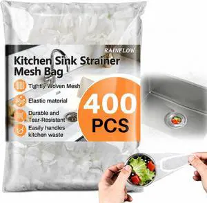 400 Pack Disposable Drain Covers for Kitchen Sink Strainers | Fine Mesh Sink Strainer Bags for Sourdough, Food Scraps, Coffee Grounds and Hair in Kitchen and Bathroom 400 Pack Disposable Drain Covers for Kitchen Sink Strainers | Fine Mesh Sink Strainer Bags for Sourdough, Food Scraps, Coffee Grounds and Hair in Kitchen and Bathroom