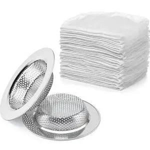300 Pack Kitchen Sink Strainer Mesh Bags with 2 Pcs Strainer Stainless Steel, Disposable Elastic Food Waste Collector, Anti-Clogging Disposable Sink Drain Covers, Kitchen Essentials Sink Filter Nets 300 Pack Kitchen Sink Strainer Mesh Bags with 2 Pcs Strainer Stainless Steel, Disposable Elastic Food Waste Collector, Anti-Clogging Disposable Sink Drain Covers, Kitchen Essentials Sink Filter Nets