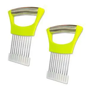 Onion Holder for Slicing - Multi-Purpose Kitchen Tool for Safe and Efficient Slicing of Onions, Tomatoes, Potatoes, Apples, and More | Stainless Steel Vegetable Cutter & Meat Tenderizer 2 PCS Onion Holder for Slicing - Multi-Purpose Kitchen Tool for Safe and Efficient Slicing of Onions, Tomatoes, Potatoes, Apples, and More | Stainless Steel Vegetable Cutter & Meat Tenderizer 2 PCS