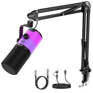USB/XLR Dynamic Microphone with Boom Arm for Gaming & Streaming | RGB Lighting, Noise Cancellation, One-Touch Mute, Monitor Mix & Headphone Jack for PC & PS5 USB/XLR Dynamic Microphone with Boom Arm for Gaming & Streaming | RGB Lighting, Noise Cancellation, One-Touch Mute, Monitor Mix & Headphone Jack for PC & PS5