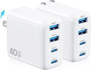 2 Pack USB C Charger 40W, 4-Port Fast Charging Block with 2 USB-C & 2 USB-A, Multi Port Power Adapter for iPhone 17/16/15/14, iPad, Samsung Galaxy, Pixel 2 Pack White 2 Pack USB C Charger 40W, 4-Port Fast Charging Block with 2 USB-C & 2 USB-A, Multi Port Power Adapter for iPhone 17/16/15/14, iPad, Samsung Galaxy, Pixel 2 Pack White