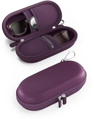 Hard Double Sunglasses Glasses Case for Men Women -Plum | EVA Shell Shockproof Dual Eyeglass Case with Metal Hook Velvet Lining, Travel Zipper Organizer for Couple Gifts(1 Pack) Hard Double Sunglasses Glasses Case for Men Women -Plum | EVA Shell Shockproof Dual Eyeglass Case with Metal Hook Velvet Lining, Travel Zipper Organizer for Couple Gifts(1 Pack)