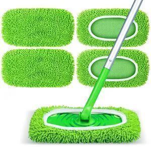 Reusable Mop Pads Fit Swiffer Sweeper, 4-Pack Microfiber Mop Replacement Pads, Washable Wet Mopping Cloths & Dry Sweeping Chenille Pads Refill for Floor Cleaning Reusable Mop Pads Fit Swiffer Sweeper, 4-Pack Microfiber Mop Replacement Pads, Washable Wet Mopping Cloths & Dry Sweeping Chenille Pads Refill for Floor Cleaning