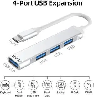 USB C to USB Hub Multiport Adapter, Aluminum 4 Ports USB C Splitter for Laptop, Slim Thunderbolt 3/4 Data USB Hub Compatible for MacBook Pro/Air, iPad Pro, Dell, Chromebook | Keyboard, Mouse, HDD USB C to USB Hub Multiport Adapter, Aluminum 4 Ports USB C Splitter for Laptop, Slim Thunderbolt 3/4 Data USB Hub Compatible for MacBook Pro/Air, iPad Pro, Dell, Chromebook | Keyboard, Mouse, HDD