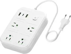 European Travel Plug Adapter, European Power Strip with 4 AC Outlets 1 USB C and 2 USB Ports, Europe to US Plug Adapter Type C for EU Germany France Spain Italy Travel (3ft) European Travel Plug Adapter, European Power Strip with 4 AC Outlets 1 USB C and 2 USB Ports, Europe to US Plug Adapter Type C for EU Germany France Spain Italy Travel (3ft)