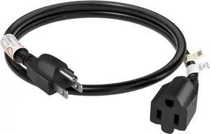 15 Amp 2 Feet 3 Prong Extension Cord 14 Gauge 1875W Black 15 Amp 2 Feet 3 Prong Extension Cord 14 Gauge 1875W Black