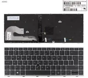 US Keyboard for HP EliteBook 840 G5 SILVER FRAME with Point Backlit Big Enter US Keyboard for HP EliteBook 840 G5 SILVER FRAME with Point Backlit Big Enter