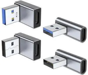 4 Pack 90 Degree USB A Male to USB C Female Adapter, Up/Down/Left/Right Angled USB-C Extender Converter Grey for Laptop, PC, USB Charger, Power Bank & More 4 Pack 90 Degree USB A Male to USB C Female Adapter, Up/Down/Left/Right Angled USB-C Extender Converter Grey for Laptop, PC, USB Charger, Power Bank & More
