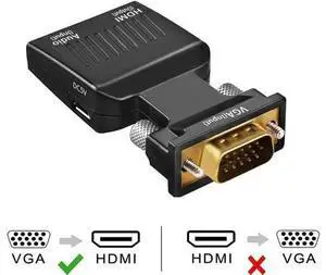 1080P VGA Male to HDMI Female Video Audio Converter, VGA to HDMI Adapter with USB Power & 3.5mm Audio Cable for PC Laptop to HDMI Monitor TV Projector 1080P VGA Male to HDMI Female Video Audio Converter, VGA to HDMI Adapter with USB Power & 3.5mm Audio Cable for PC Laptop to HDMI Monitor TV Projector