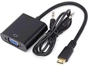 Active Mini HDMI to VGA Video Converter Adapter with 3.5mm Audio Cable, Mini HDMI Male to VGA Female for Camera Tablet Graphics Card Camcorder Active Mini HDMI to VGA Video Converter Adapter with 3.5mm Audio Cable, Mini HDMI Male to VGA Female for Camera Tablet Graphics Card Camcorder