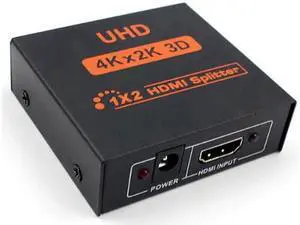 1 in 2 Out HDMI Splitter, Male to Dual Female HDMI Adapter Support 4K Ultra HD 3D, Duplicate Single Source to Two HDTV Displays 1 in 2 Out HDMI Splitter, Male to Dual Female HDMI Adapter Support 4K Ultra HD 3D, Duplicate Single Source to Two HDTV Displays