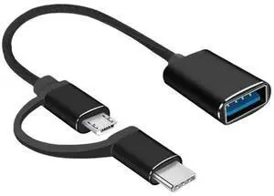 2-in-1 USB3.0 Female to Micro USB + Type-C Male OTG Adapter Cord, Data Transfer & Charging for USB-C Phones & MacBook 2-in-1 USB3.0 Female to Micro USB + Type-C Male OTG Adapter Cord, Data Transfer & Charging for USB-C Phones & MacBook