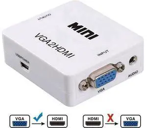 1080P VGA to HDMI Adapter with 3.5mm Audio Port, VGA Audio Video Converter Compatible with HDTV, Monitor, Laptop, Desktop PC 1080P VGA to HDMI Adapter with 3.5mm Audio Port, VGA Audio Video Converter Compatible with HDTV, Monitor, Laptop, Desktop PC