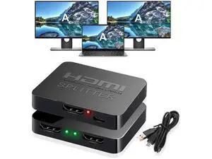 1 in 2 Out HDMI Splitter for Dual Monitors, 4K HDMI Mirror Adapter Distributes Single Source to Two Displays Simultaneously 1 in 2 Out HDMI Splitter for Dual Monitors, 4K HDMI Mirror Adapter Distributes Single Source to Two Displays Simultaneously