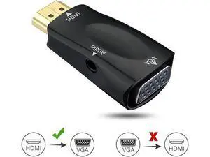Gold-Plated HDMI to VGA Converter Adapter with 3.5mm Audio Jack, 1080P Digital to Analog Video Adapter for PC, Laptop, DVD, Desktop, Black Gold-Plated HDMI to VGA Converter Adapter with 3.5mm Audio Jack, 1080P Digital to Analog Video Adapter for PC, Laptop, DVD, Desktop, Black