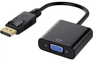 1-Pack Black Gold-Plated DisplayPort Male to VGA Female Adapter, DP to VGA Converter Compatible Desktop Laptop PC Monitor Projector HDTV 1-Pack Black Gold-Plated DisplayPort Male to VGA Female Adapter, DP to VGA Converter Compatible Desktop Laptop PC Monitor Projector HDTV
