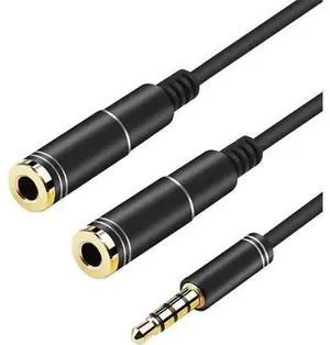 3.5mm 4-Pole Audio Splitter Cable, Male to Dual Female Headphone & Microphone Aux Adapter, Compatible with Android Phones, iPhones, Laptops & Headsets 3.5mm 4-Pole Audio Splitter Cable, Male to Dual Female Headphone & Microphone Aux Adapter, Compatible with Android Phones, iPhones, Laptops & Headsets