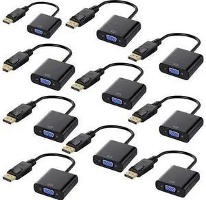 DisplayPort to VGA, Gold-Plated DP to VGA Adapter (Male to Female) Compatible with Computer, Desktop, Laptop, PC, Monitor, Projector, HDTV (Black) 10-Pack DisplayPort to VGA, Gold-Plated DP to VGA Adapter (Male to Female) Compatible with Computer, Desktop, Laptop, PC, Monitor, Projector, HDTV (Black) 10-Pack
