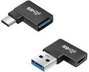 2 Pack 90 Degree Right Angle USB 3.0 10Gbps USB A Male to USB C Female Adapter, OTG Data & Charging Converter for Laptops, Tablets, Phones & Power Banks 2 Pack 90 Degree Right Angle USB 3.0 10Gbps USB A Male to USB C Female Adapter, OTG Data & Charging Converter for Laptops, Tablets, Phones & Power Banks