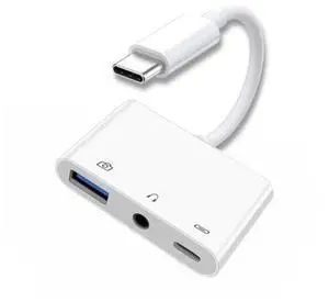 3-in-1 USB C to 3.5mm Audio AUX + USB 2.0 OTG Adapter, PD 15W Charging Splitter for Phone, Tablet & Laptop 3-in-1 USB C to 3.5mm Audio AUX + USB 2.0 OTG Adapter, PD 15W Charging Splitter for Phone, Tablet & Laptop