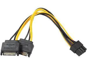 8 Inch Dual 15Pin SATA to PCIe 8Pin (6+2) GPU Power Adapter Cable, 2 SATA to PCI-e Video Card Power Converter Cord 8 Inch Dual 15Pin SATA to PCIe 8Pin (6+2) GPU Power Adapter Cable, 2 SATA to PCI-e Video Card Power Converter Cord