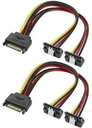 2 Pack 20CM SATA 15Pin Right Angle Y-Splitter Power Cable, 18AWG Male to Dual Female SATA Power Adapter for HDD & SSD 2 Pack 20CM SATA 15Pin Right Angle Y-Splitter Power Cable, 18AWG Male to Dual Female SATA Power Adapter for HDD & SSD