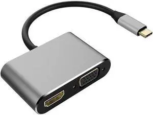 2-in-1 USB-C to HDMI VGA Adapter 4K, Thunderbolt 3 Compatible, Gray for MacBook Pro, Chromebook, HP Laptops 2-in-1 USB-C to HDMI VGA Adapter 4K, Thunderbolt 3 Compatible, Gray for MacBook Pro, Chromebook, HP Laptops