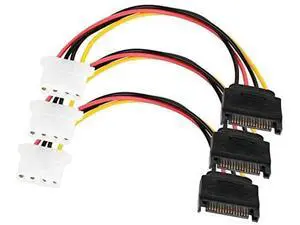 3 Pack SATA 15 Pin Male to LP4 Molex Female Power Adapter Cable, 7 Inch 3 Pack SATA 15 Pin Male to LP4 Molex Female Power Adapter Cable, 7 Inch