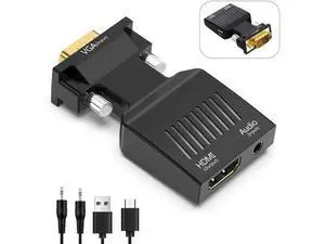 Uni-Directional VGA Male to HDMI Female Adapter With 3.5mm Audio Jack Support 1080P 60Hz For Laptop PC Projector Monitor Uni-Directional VGA Male to HDMI Female Adapter With 3.5mm Audio Jack Support 1080P 60Hz For Laptop PC Projector Monitor