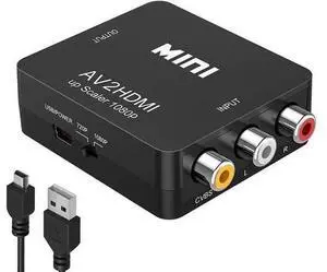 1080P RCA Composite CVBS AV to HDMI Converter, PAL/NTSC AV RCA to HDMI Video Audio Adapter with USB Power Cable, Compatible with N64 Wii PS2 Xbox VHS VCR Camera DVD 1080P RCA Composite CVBS AV to HDMI Converter, PAL/NTSC AV RCA to HDMI Video Audio Adapter with USB Power Cable, Compatible with N64 Wii PS2 Xbox VHS VCR Camera DVD
