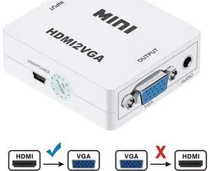 HDMI to VGA Converter Adapter with 3.5mm Stereo Audio Jack, Full HD 1080P 1920x1080 Resolution, Digital HDMI to Analog VGA Adapter for Laptop, Desktop, HDTV, Monitor, Projector HDMI to VGA Converter Adapter with 3.5mm Stereo Audio Jack, Full HD 1080P 1920x1080 Resolution, Digital HDMI to Analog VGA Adapter for Laptop, Desktop, HDTV, Monitor, Projector