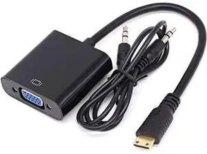Active Mini HDMI to VGA Video Converter Adapter with 3.5mm Audio Jack & Built-in Cable, Compatible with Graphics Cards, Tablets, Cameras and Camcorders Active Mini HDMI to VGA Video Converter Adapter with 3.5mm Audio Jack & Built-in Cable, Compatible with Graphics Cards, Tablets, Cameras and Camcorders